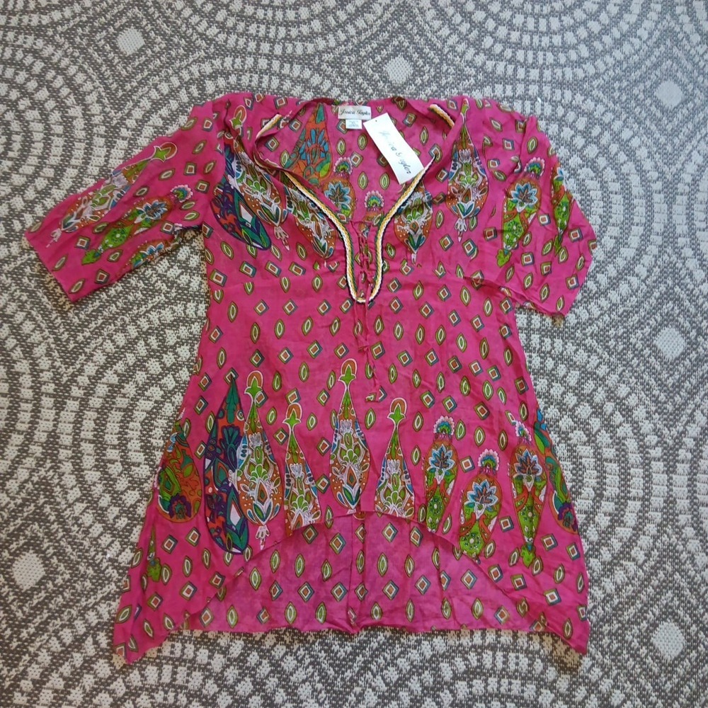 Jessica Taylor Dress Cover Up Womens 2X Pink Pointed Hem Flowy‎ Boho Deep V NEW - Picture 4 of 11